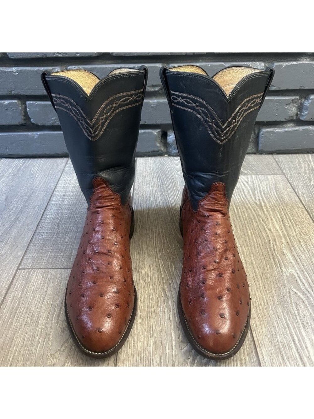 Justin Vintage Full Quill Ostrich Round Toe Cowboy Boots Mens 13 D